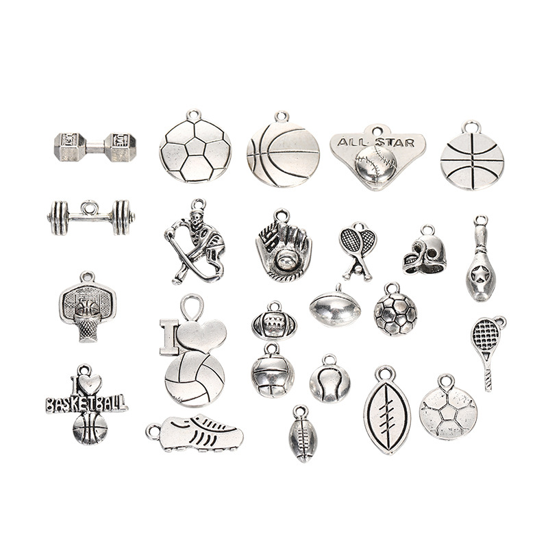 DIY alloy accessories, antique silver football pendants, tennis accessories, retro sports series bracelets, earrings, jewelry accessories pic 1