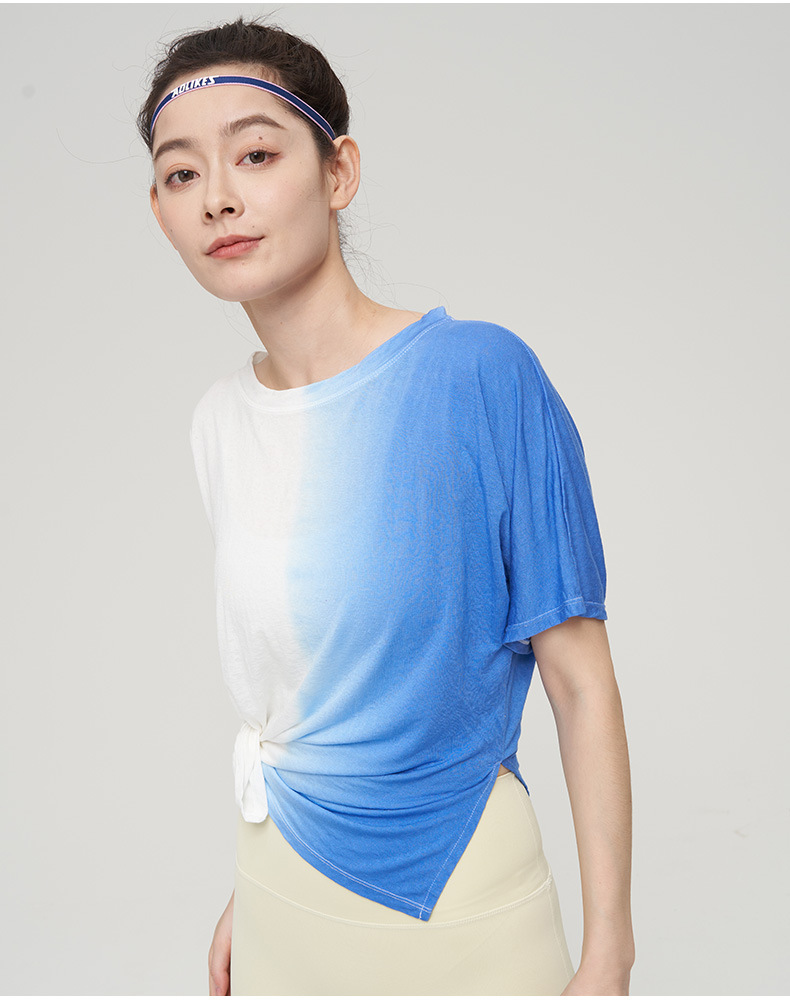 lulu春夏新款扎染透气运动套装欧美短袖女健身瑜伽服纯棉T恤批发详情11