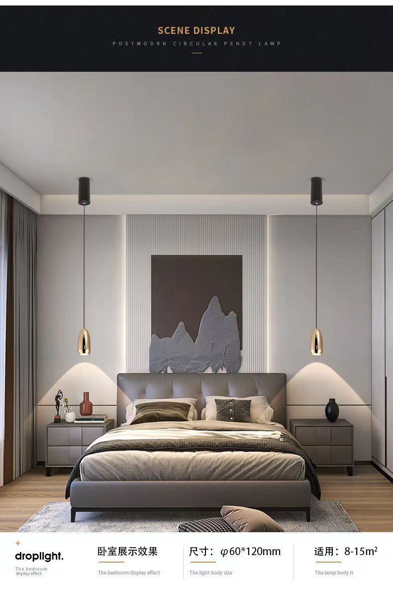 Colgante postmoderno ajuste de cabeza única luz y sombra pequeña lámpara colgante dormitorio nórdico estudio elevación de cabeza de cama comedor bar pic 2