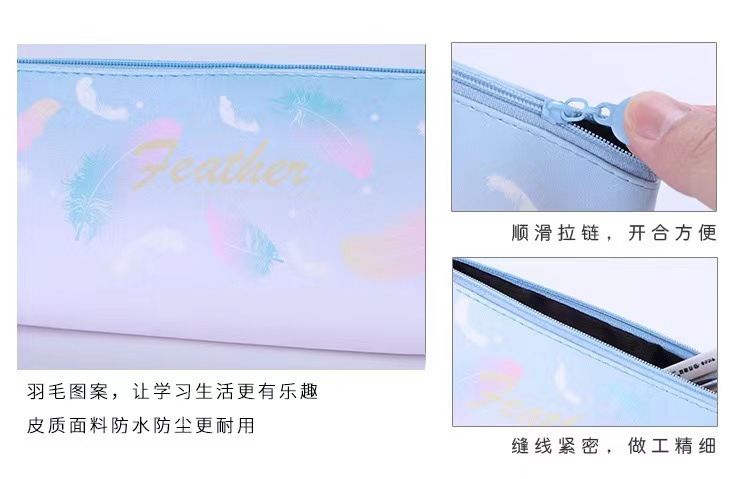 Simple leather large-capacity quille case for girls, cute pencil case, creative stationery storage bag for junior high school and primary school students pic 7