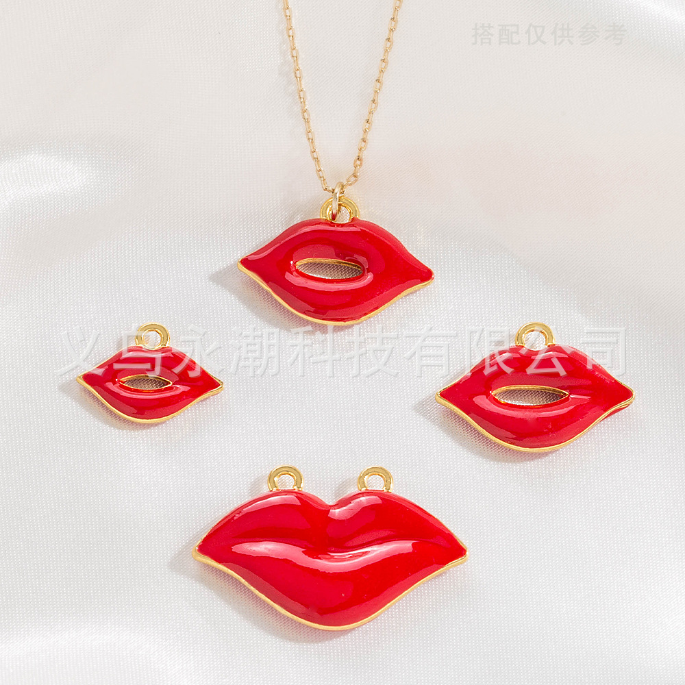 Yiwu Accessories Alloy DIY accessories Spring and Summer bestsellers Red lip earrings, earrings, necklaces, pendants, niche design styles pic 3