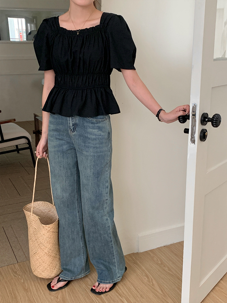 Korean chic washed cotton jeans for women 2023 summer new style narrow stretch wide-leg pants pic 27