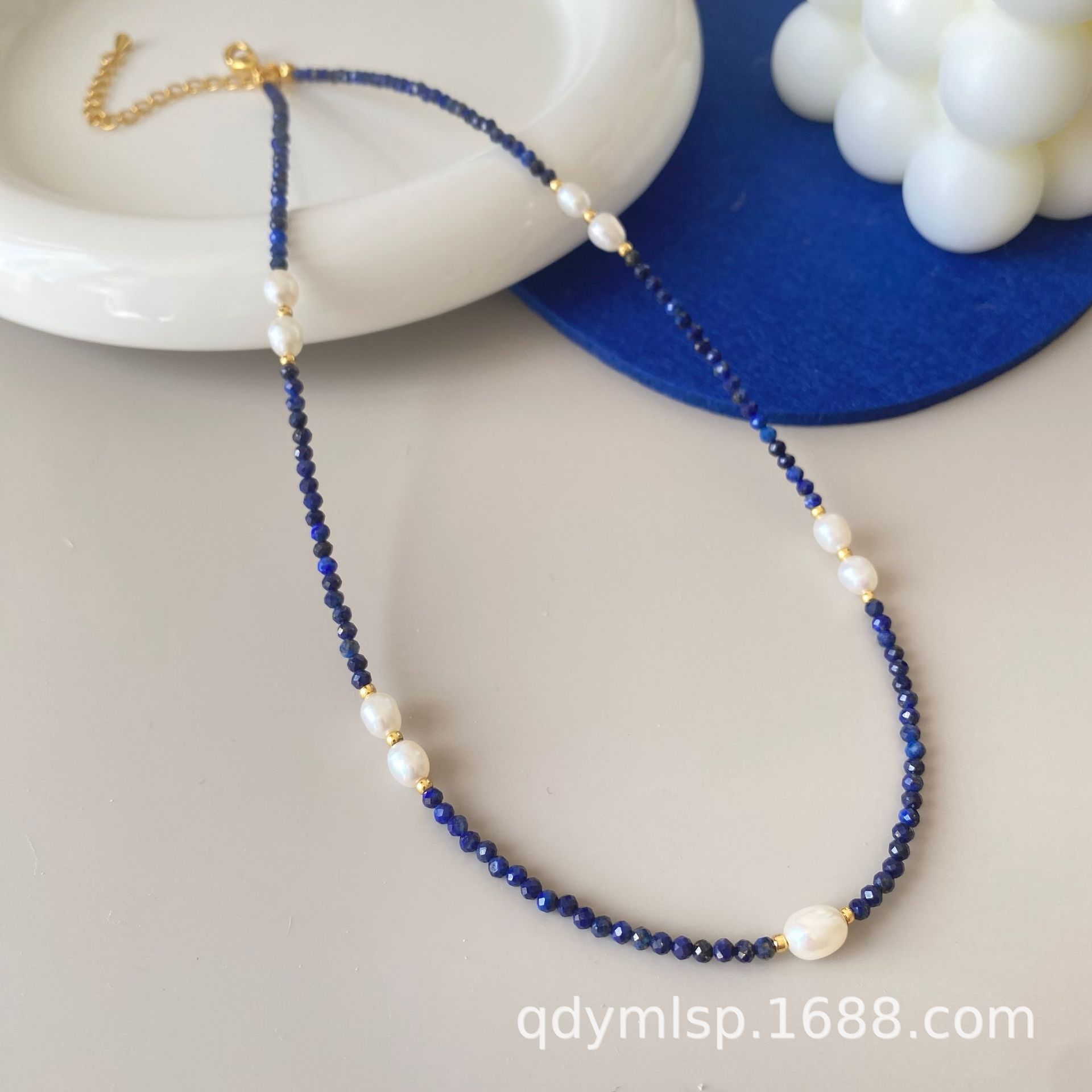 The new Korean version lapis lazuli freshwater pearl necklace is a versatile, high-end, light luxury, simple and fashionable collarbone chain pic 4