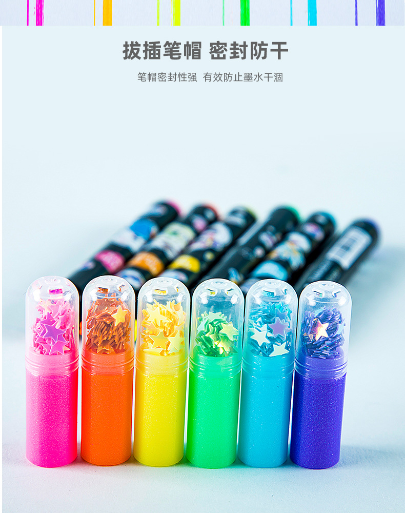 荧光笔H531-6创意小恶魔五角星6支装 学生文具划句记号笔标记笔详情6