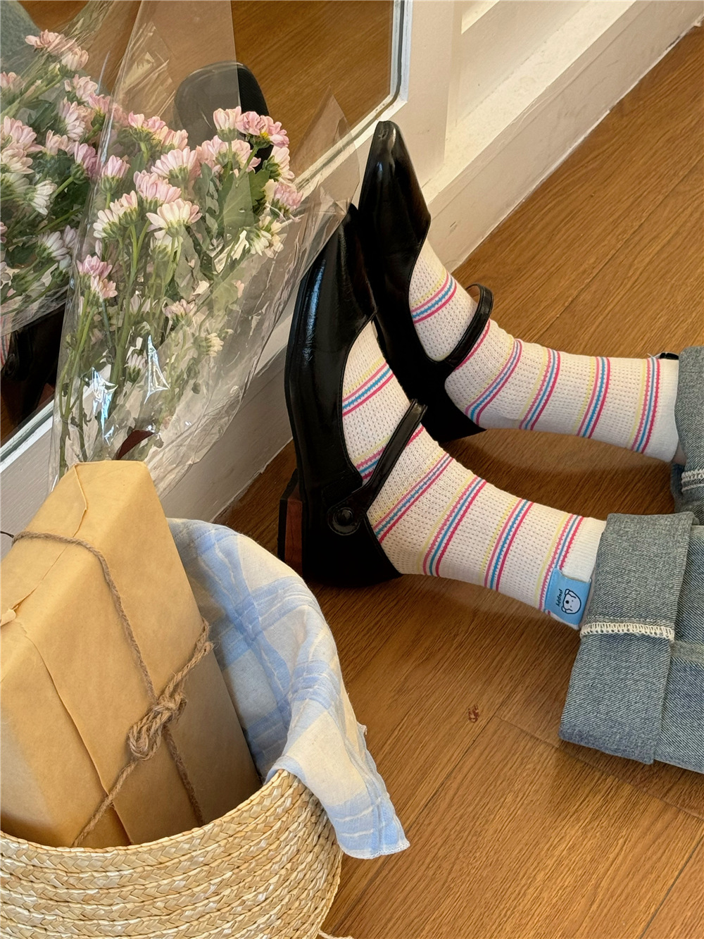 IOULOR薄款puppy狗彩色中筒袜夏季新品堆堆袜透气吸汗袜子批发女详情21