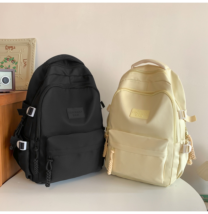 纯色休闲双肩包小学生女初高中书包简约时尚百搭大容量大学生背包详情31