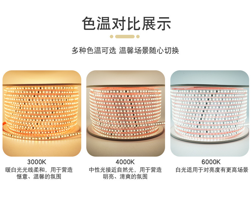 New indoor and outdoor waterproof light strips, 220V high-voltage LED light strips without driver, self-adhesive ultra-bright soft light strips pic 2