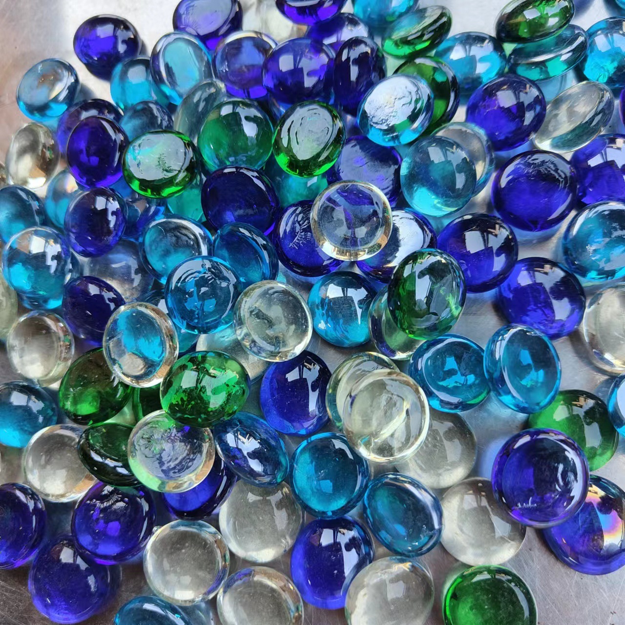Glass flat beads: 12-14mm, 17-19mm. Glass beads for garden decoration, fish tank base, in various colors pic 8