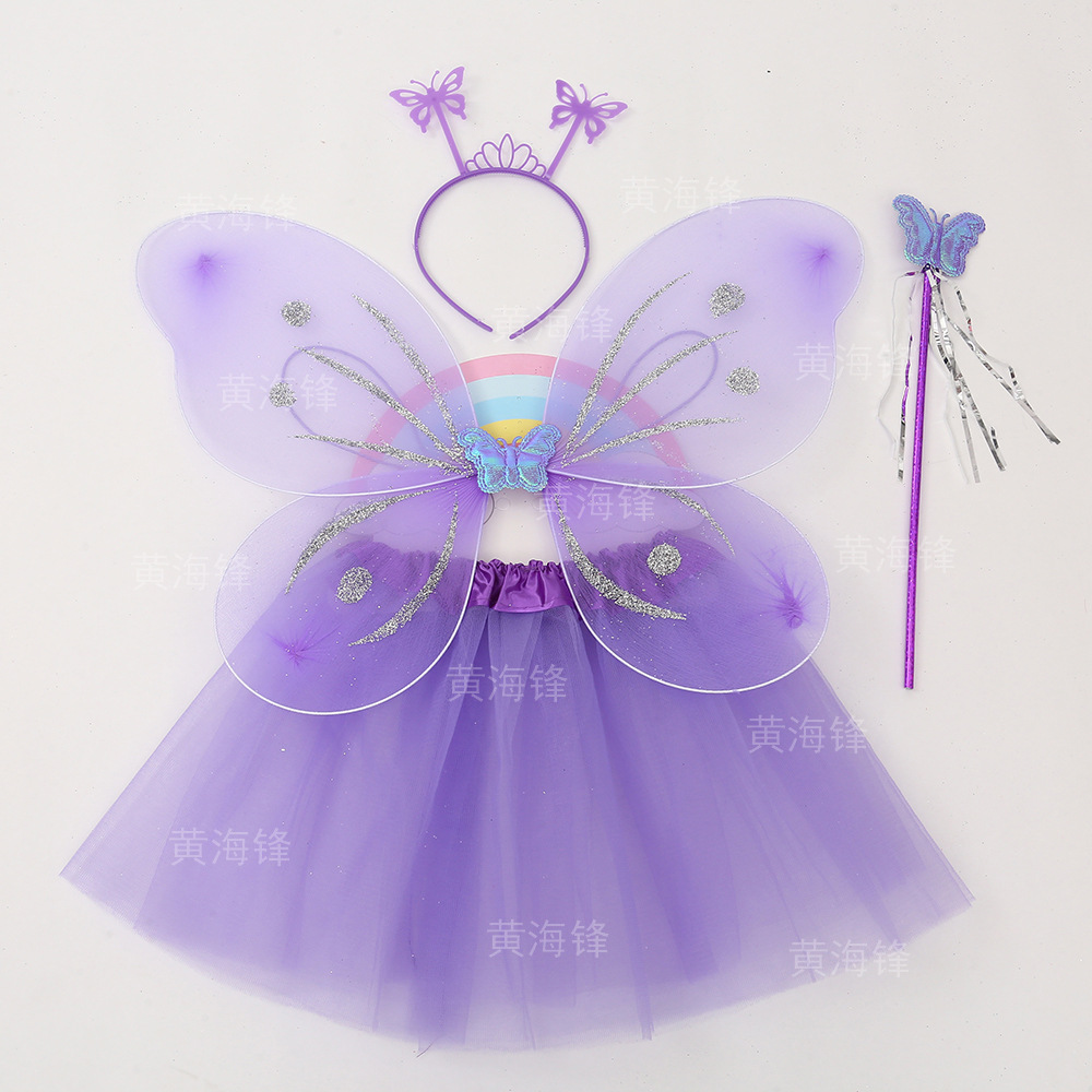 蝴蝶翅膀四件套 儿童蓬蓬裙套装 天使翅膀背饰仙女棒头箍现货批发详情5