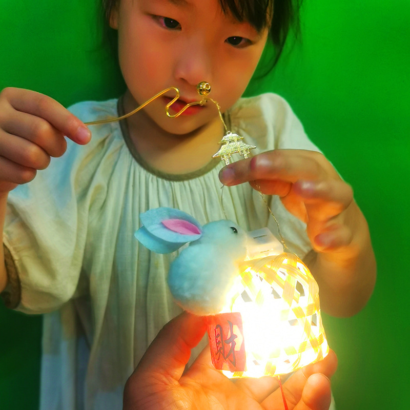 竹编兔子小灯笼中秋节儿童手提发光迷你灯笼DIY材料包手工制作灯详情18