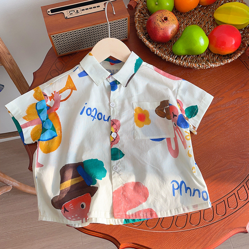 男童花衬衫短袖2024夏季新款儿童宝宝洋气翻领衬衣小童男孩潮上衣详情15