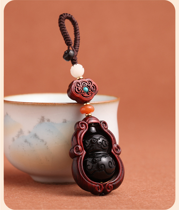 Purple sandalwood car key pendant, gourd, ebony wood Fu Lu Ping An car key rope pendant, key chain lock, key ring pic 19