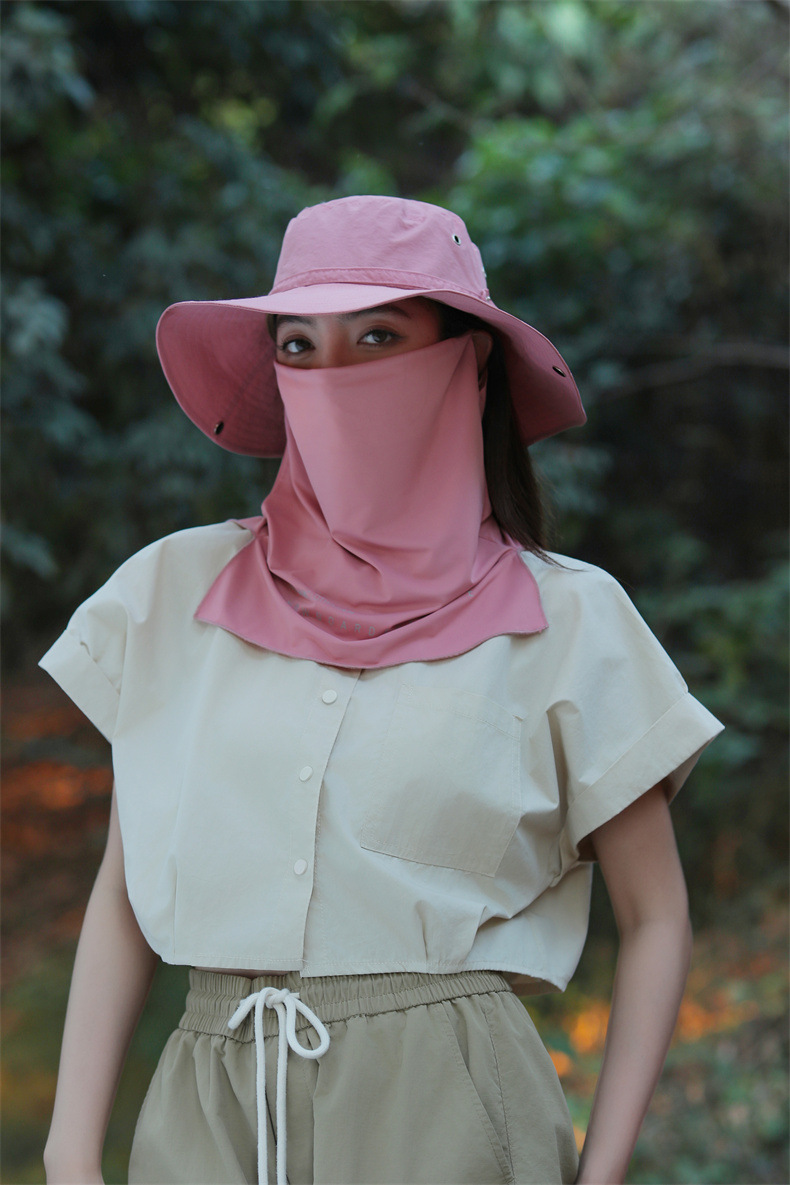 大沿防晒遮脸面纱罩遮阳帽子女士夏季登山帽户外男防紫外线钓鱼帽详情14