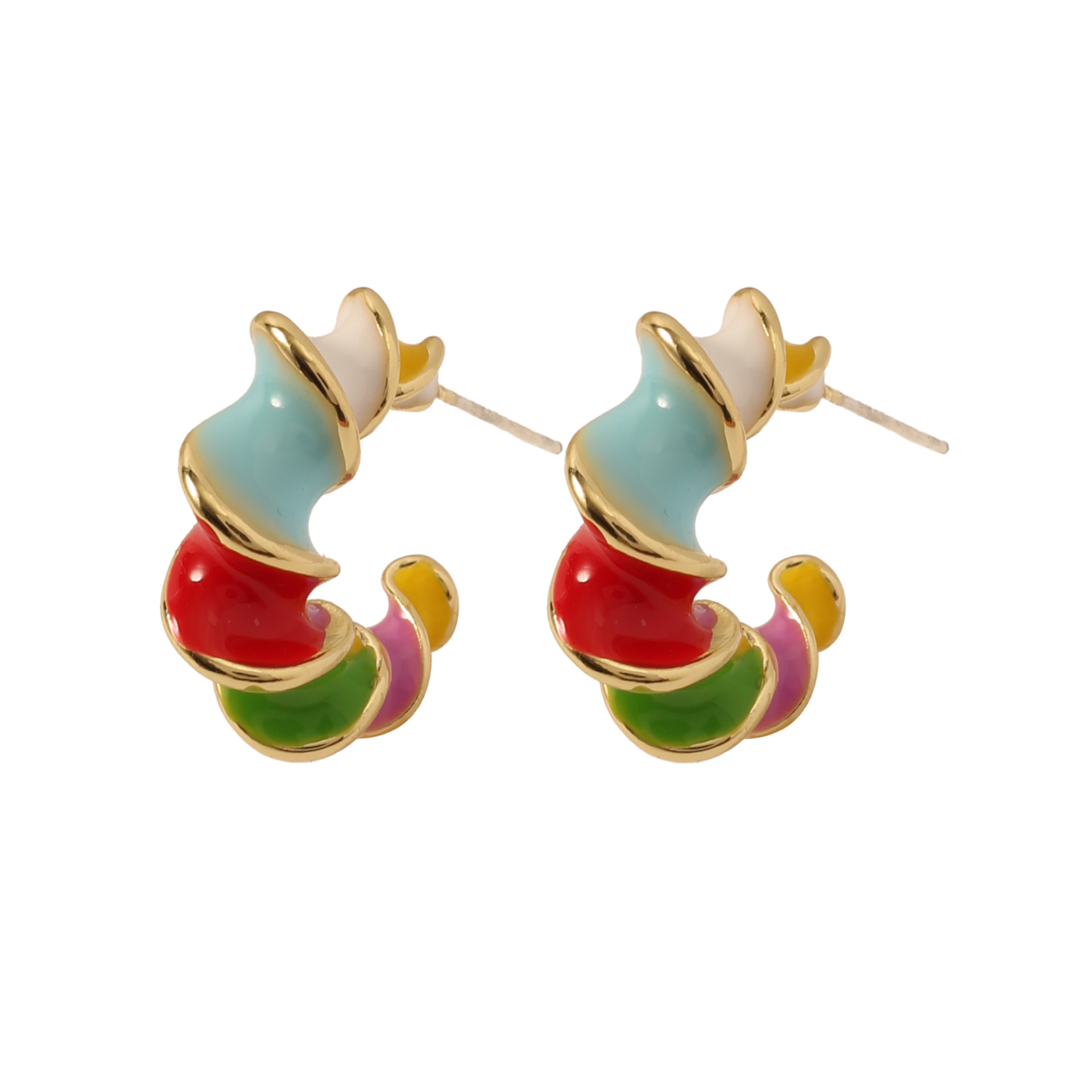 The new retro oil-dripping colored spiral earrings are fashionable, simple, individual, unique, niche and high-end design for women pic 5