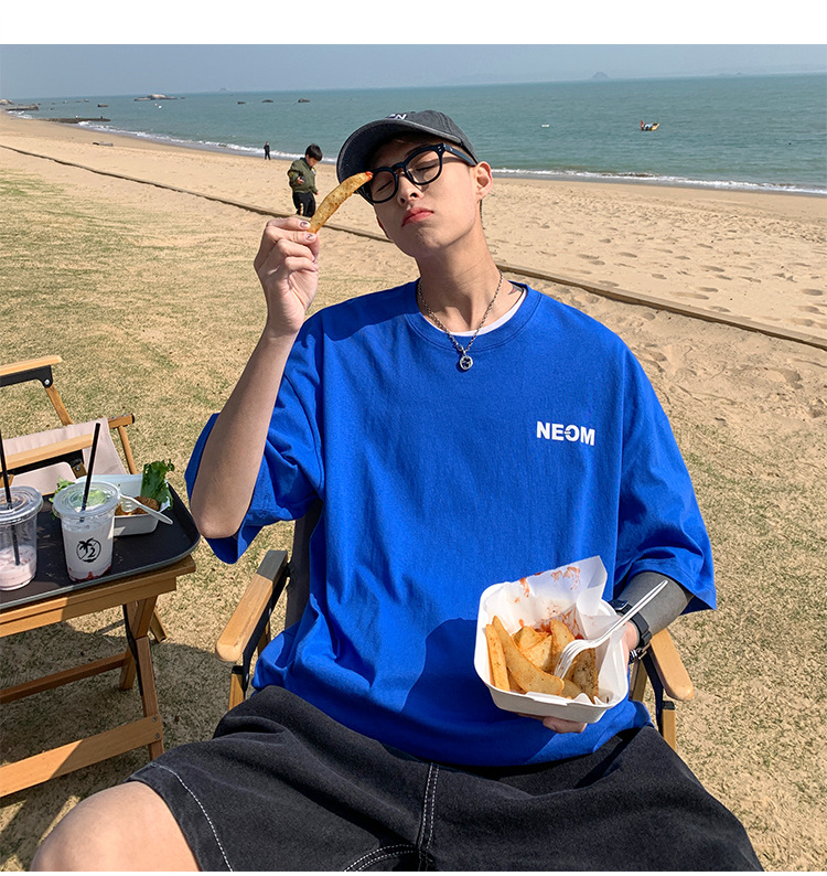 潮牌男装直播货源 190g克新疆棉宽松韩版T恤发泡印花朵袖短男t详情4