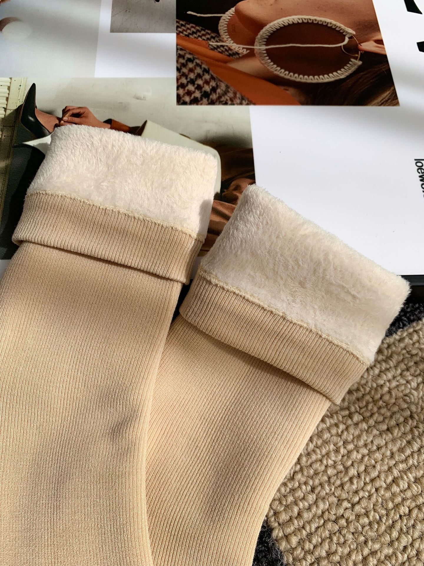 Unisex couple style fleece and thickened warm snow socks, mid-length home cotton socks, postpartum socks, floor socks pic 48