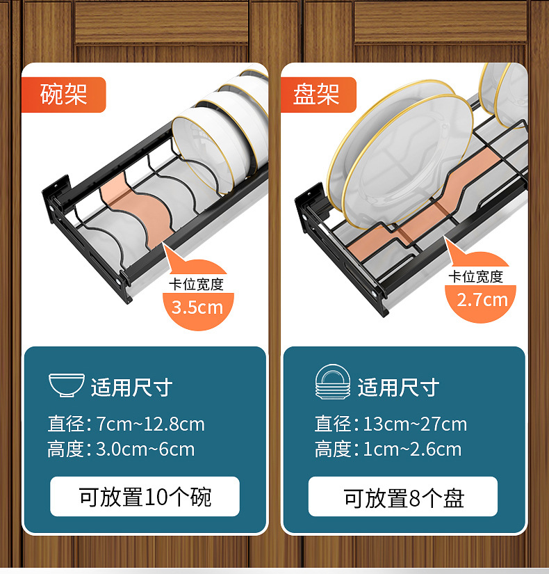 Draining bowl rack, stainless steel single-layer bowl rack, wall-mounted bowl rack, plate rack, storage rack, kitchen storage, cross-border dish rack pic 12