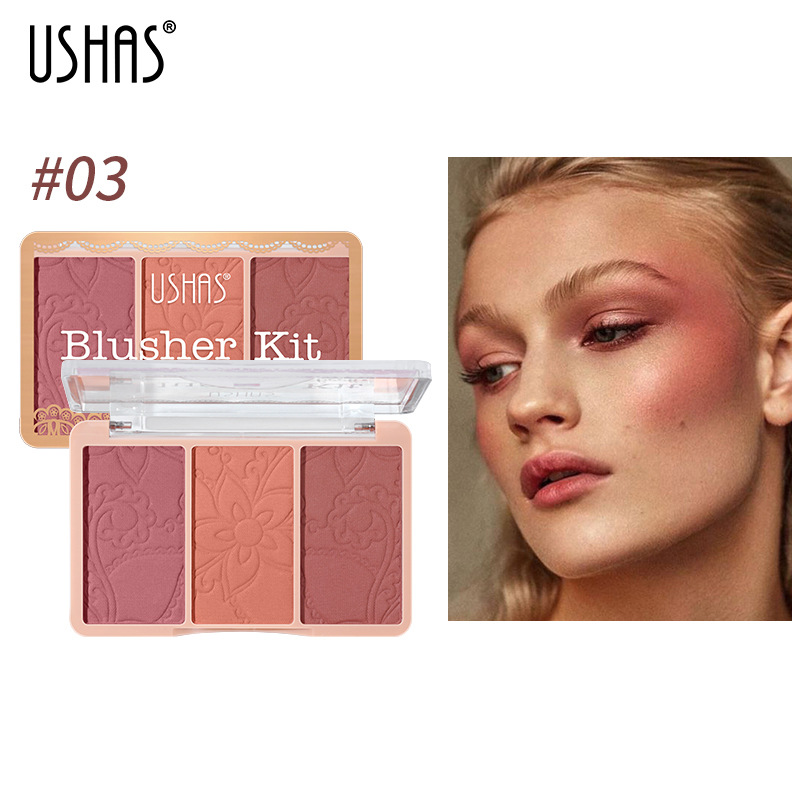 USHAS亚马逊跨境混装三色渐变腮红自然裸妆修容盘粉色不易飞粉详情14