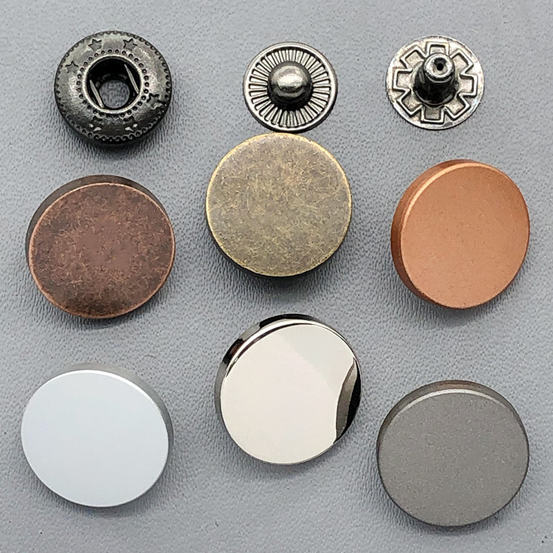 LOGO concave and convex zinc alloy round and square light gold hanging plated four-piece buckle metal buckle wholesale from four-piece buckle manufacturer pic 6