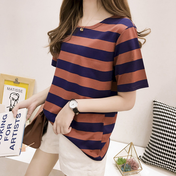 批发2022夏季新款韩版条纹短袖t恤女士宽松衣服上衣女装一件代发详情13
