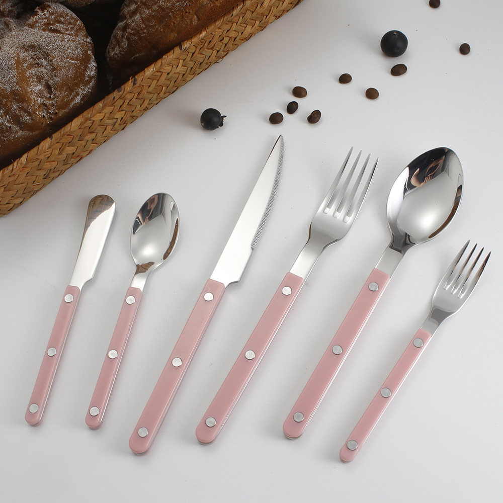 Handle nail tableware, 304 stainless steel tableware, ins Nordic-style spoons, high appearance level acrylic Western-style knives, forks and spoons pic 4