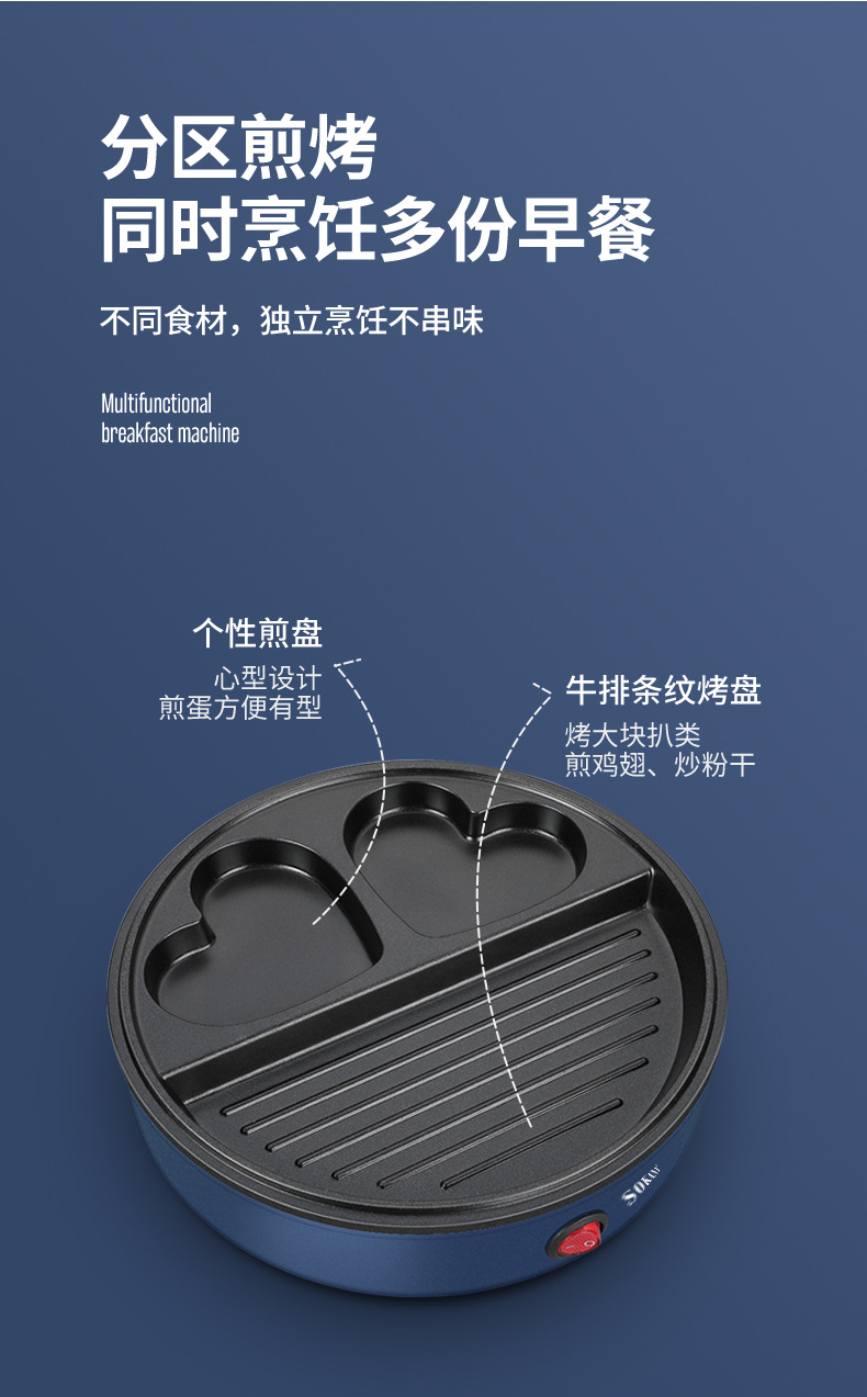 The new cross-border SOKANY221 household small breakfast machine, light food machine, non-stick frying and baking pan, low smoke pic 6