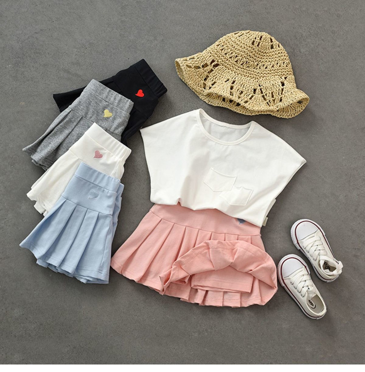 Niñas nuevo estilo versátil falda plisada pantalones vestido de verano para niños con pantalones de seguridad estilo fino falda de medio tamaño para niños pic 3
