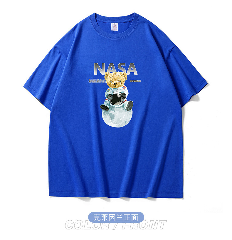 NASA collaboration short-sleeved T-shirt for men, a heavyweight off-the-shoulder pure cotton bestseller with bear print, half-sleeved couple T-shirt for women pic 27