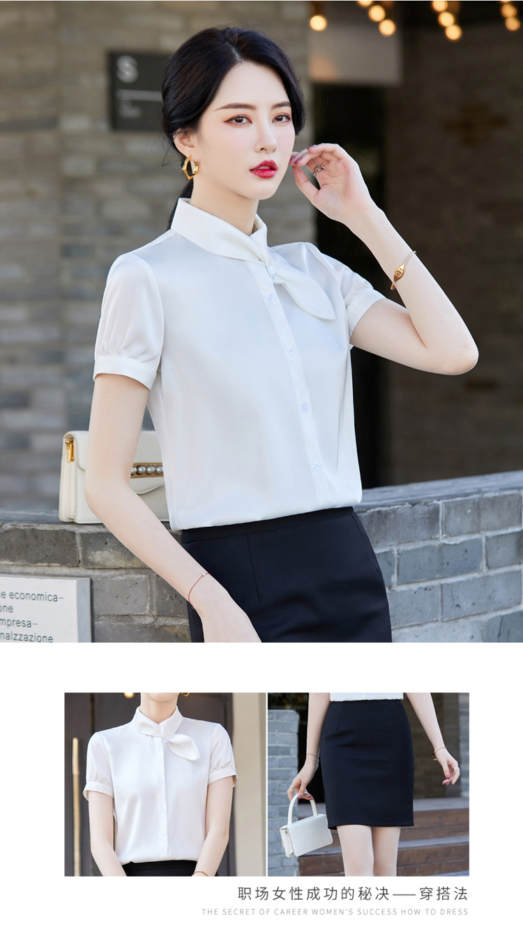 The 2022 summer new style of elegant professional shirts for women, fashionable and stylish short-sleeved commuting satin shirt work clothes pic 43
