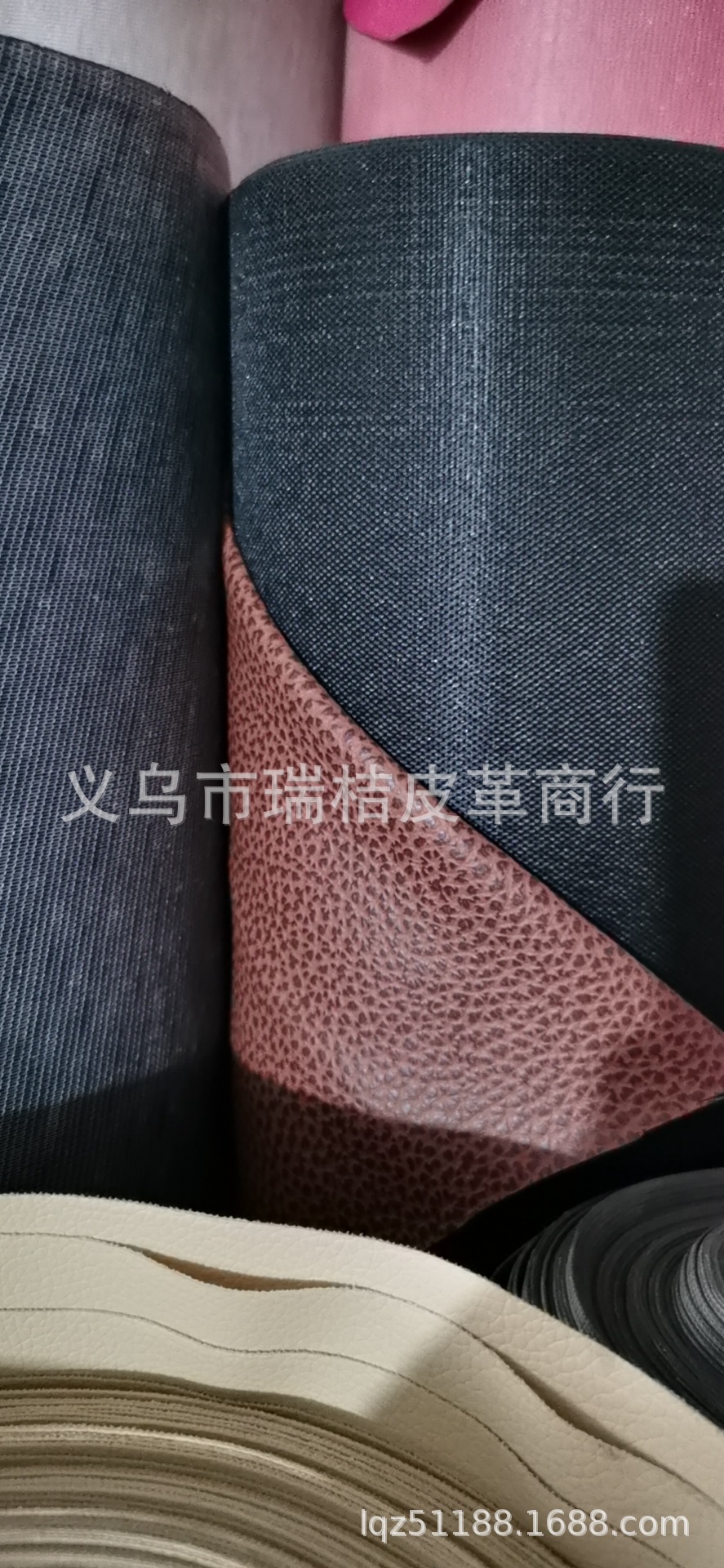 Two-color PVC leather with a large lychee pattern pic 2
