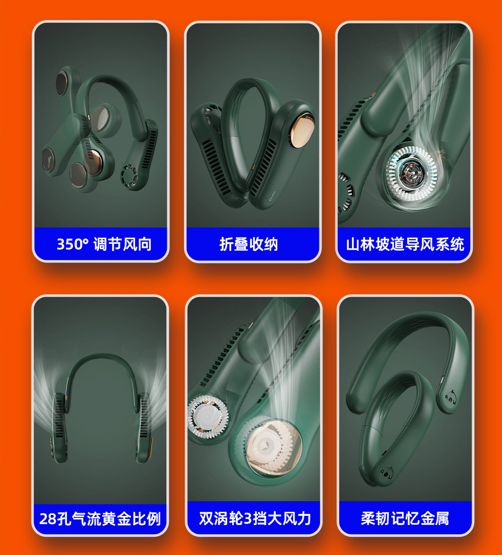 A new cross-border neck-hanging mini fan, a portable, bladeless usb charging, portable cooling and air conditioning small electric fan for lazy people pic 5
