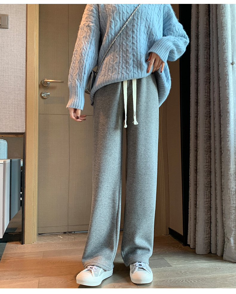 羊绒阔腿裤女秋冬2022年新款高腰垂感宽松休闲显瘦加绒针织直筒裤详情18