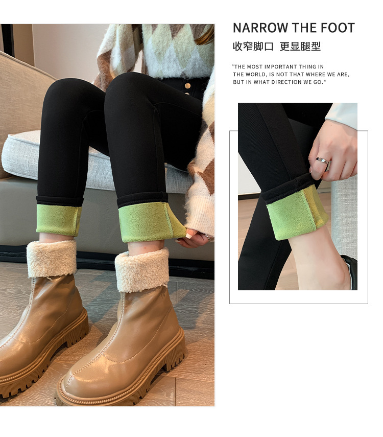 奥粒绒牛油果黑色打底裤加厚冬季女款外穿小脚加绒铅笔魔术小黑裤详情6