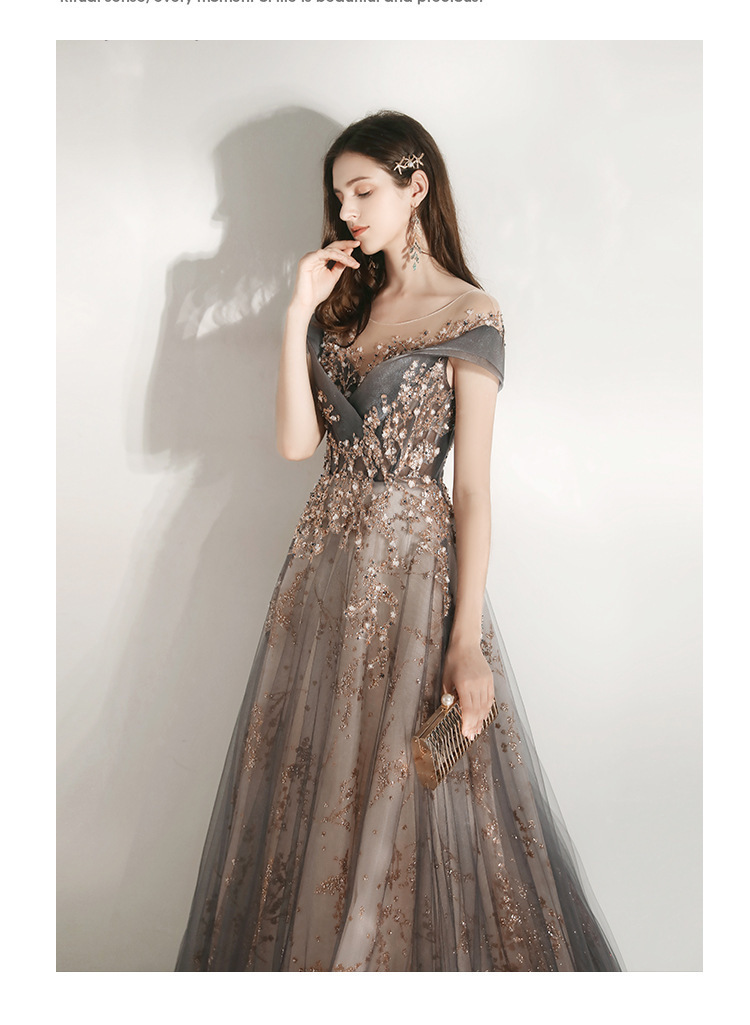 宴会晚礼服女2022年新款主持人派对长裙显瘦重手工年会欧美连衣裙详情11