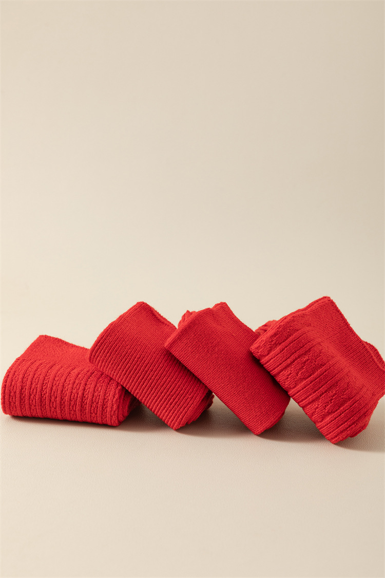 新年大红袜双针麻花中筒袜本命年红色袜子精梳棉喜庆鸿运女袜详情8