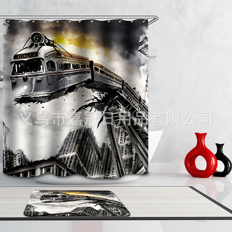 Factory direct sales of 3D digital printed waterproof bath curtains pic 4