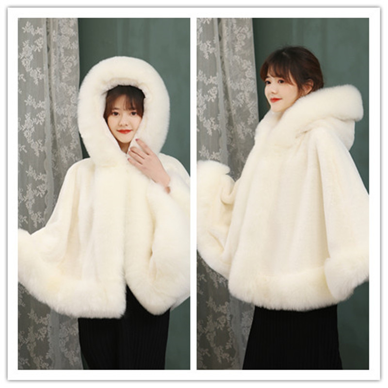 皮草披肩女秋冬季狐狸毛仿貂绒披风斗篷外套婚纱外搭结婚加厚保暖详情3