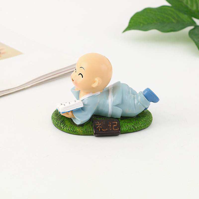新款可爱卡通桌面小摆件四书五经博学看书小和尚树脂工艺品摆件详情12
