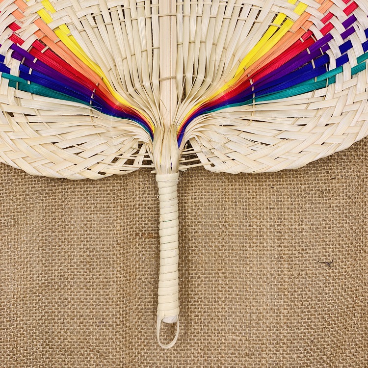 Traditional Chinese hand-woven fans, rattan palm-leaf fans, round fans with bamboo handles, Chinese-style solid-color round fans pic 5