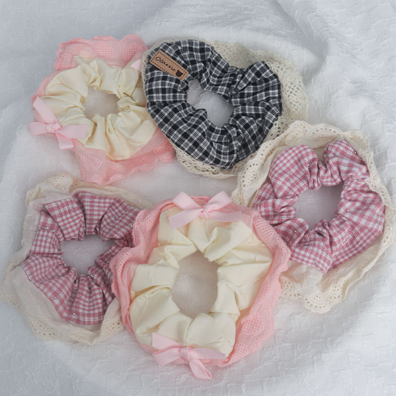 学院风夏季蝴蝶结粉色大肠发圈颜值蕾丝边ins头绳甜美温柔女皮筋详情1