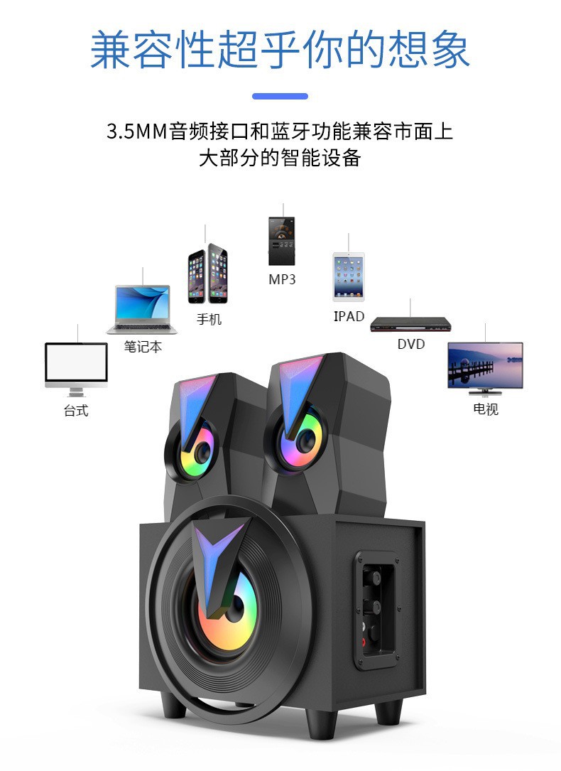 Wooden multimedia Bluetooth speaker, 3D surround sound, computer, mobile phone card, home subwoofer, wired speaker set pic 7