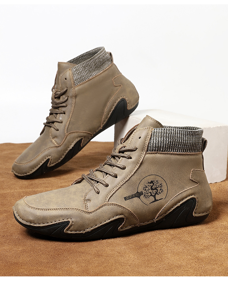 跨境爆款袜子口切尔西靴独立站大码男鞋高帮男士休闲鞋子马丁靴详情44