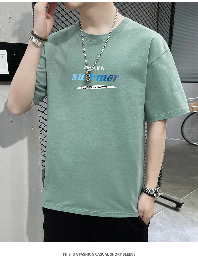 Short-sleeved T-shirt for men, 2022 Summer new Korean style trendy ins loose T-shirt, mid-sleeved cotton trendy brand, large size pic 32