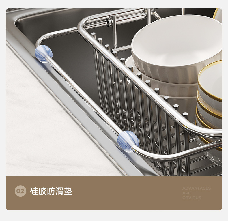 Kitchen sink, washing basin, retractable storage rack, stainless steel sink, draining basket, dish storage rack, kitchenware pic 29
