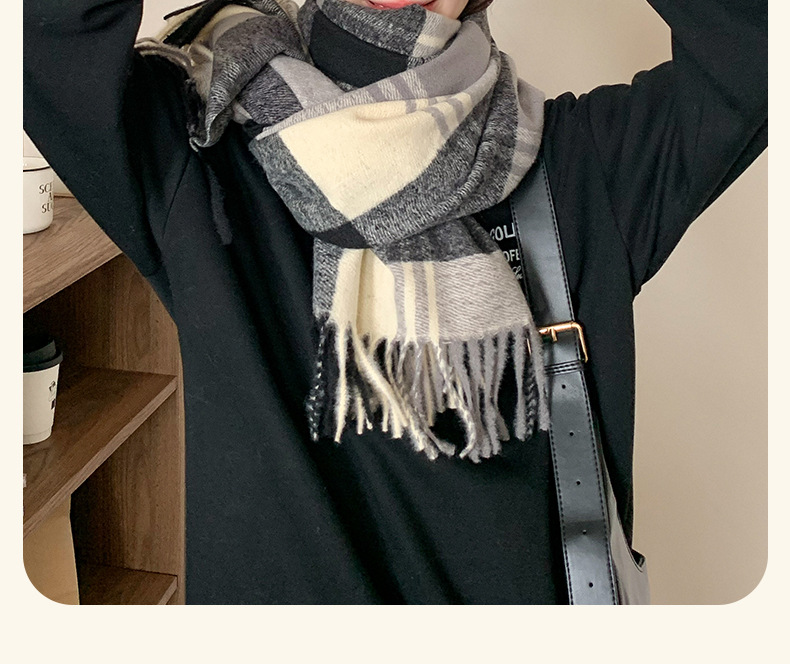 Wholesale of new autumn/Winter 2024 faux cashmere scarves for women, thick and warm outerwear with shawls, and simple student checkered scarves pic 16