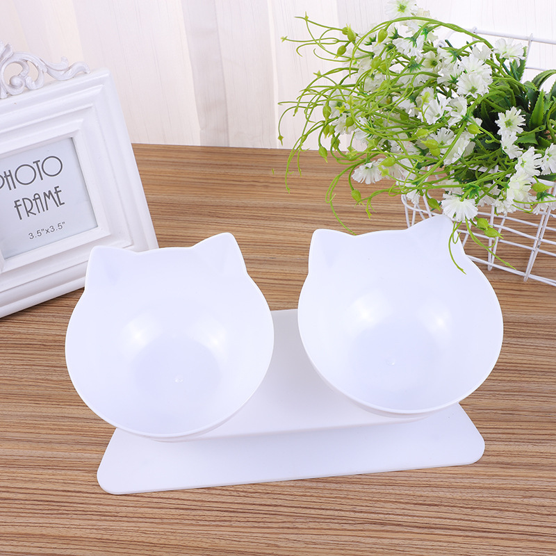 Internet-famous cat head double bowl food-grade PC tilted neck guard cat bowl, detachable and easy-to-clean pet bowl, pet feeding product pic 6
