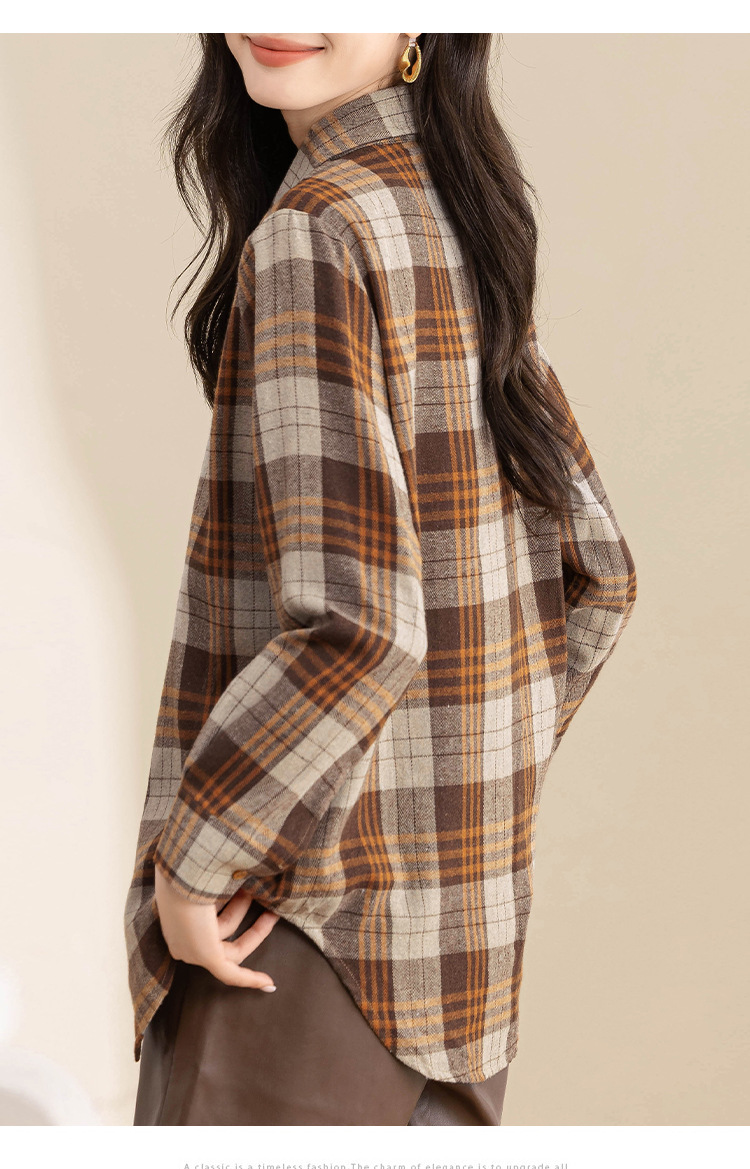 复古格子衬衫女长袖秋冬装新款中长款宽松上衣设计感小众磨毛衬衣详情22