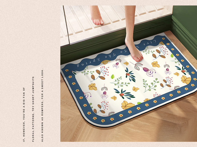 Simple and fresh diatom mud soft mat, Nordic floral creative diatom mud floor mat, bathroom absorbent foot mat, door mat pic 10