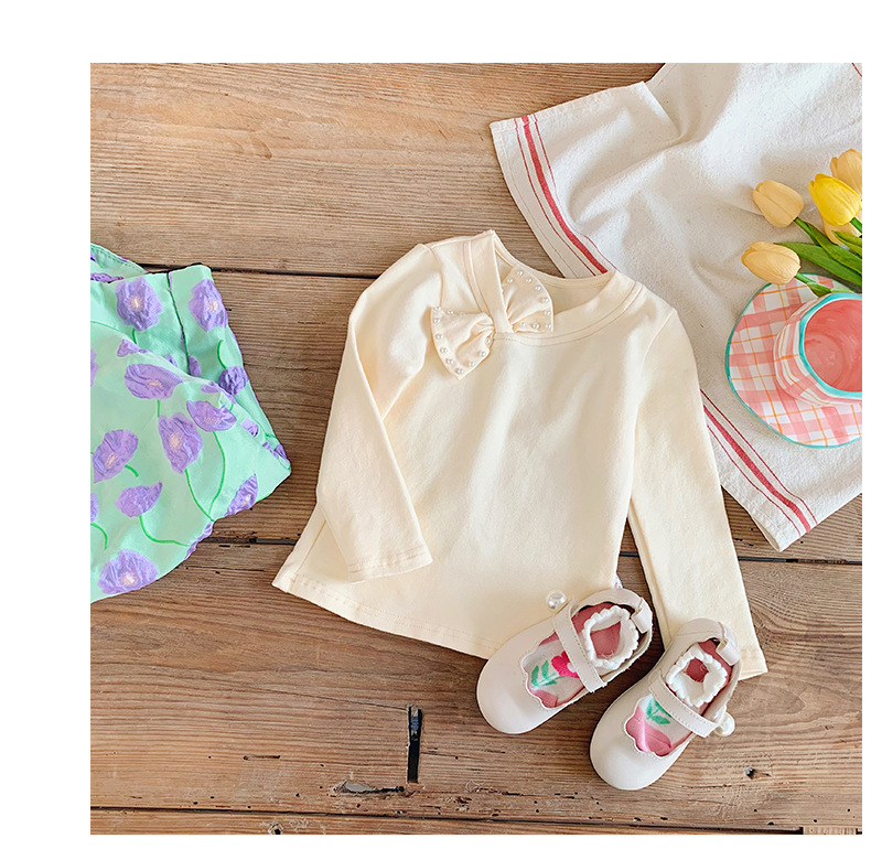 厂家直销2022秋季新品珍珠蝴蝶结长袖女童打底衫儿童全棉t恤韩版详情17