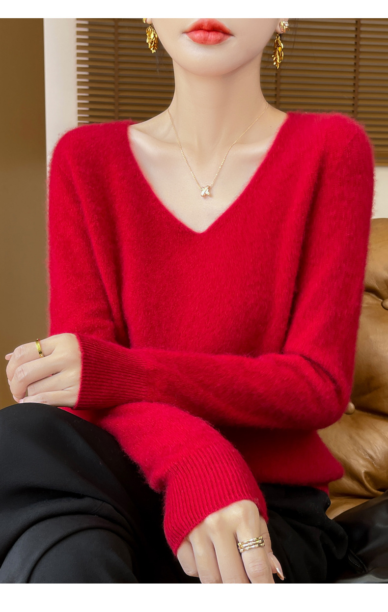 濮院羊毛衫女100纯羊毛一线成衣V领软糯针织上衣外穿显瘦打底衫详情45